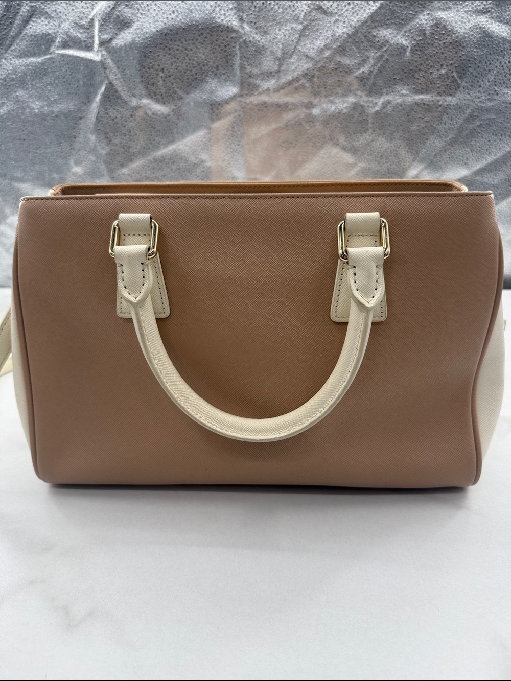 Metro city Structured Blush Satchel with Cream Trim and Tassel Accent - Picture 7 of 15